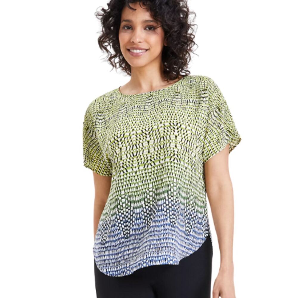 Anne Klein Printed Short-Sleeve Ombre Blouse – EUC Size 3X